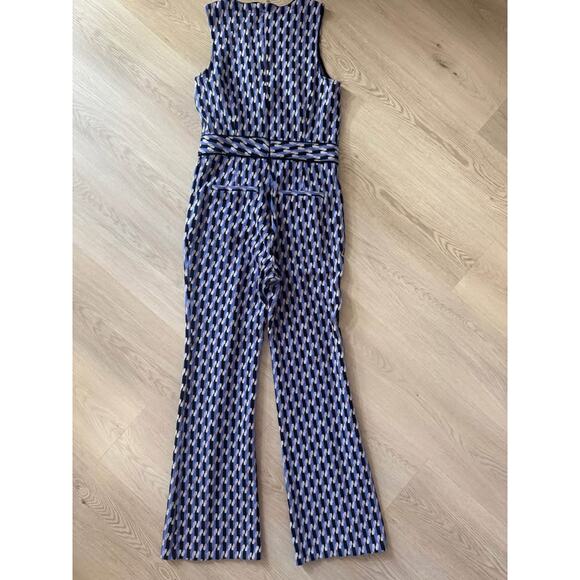 Anthropologie Maeve Small Blue Purple Graphic Print Ponte Wide-Leg Jumpsuit - Picture 5 of 6